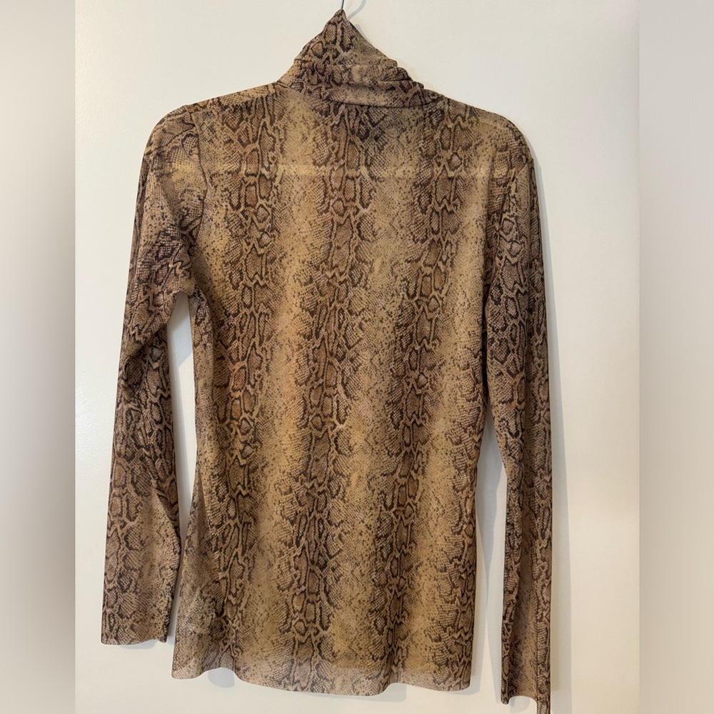 GANNI Printed Mesh long Sleeve Fitted Rollneck Top